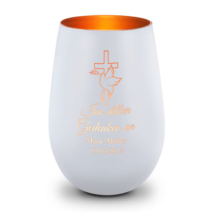 Deko Windlicht aus Glas mit Gravur - Im Stillen Gedenken - Personalisiert mit Namen & Datum - Trauer