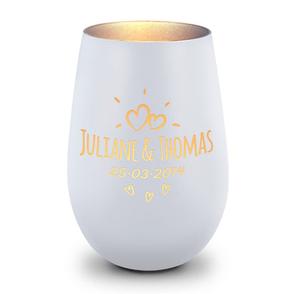 Deko Windlicht aus Glas mit Gravur - Sunshine - Personalisiert mit Namen & Datum
