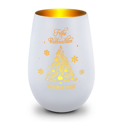 Deko Windlicht aus Glas mit Gravur - Frohe Weihnachten - Personalisiert mit Namen