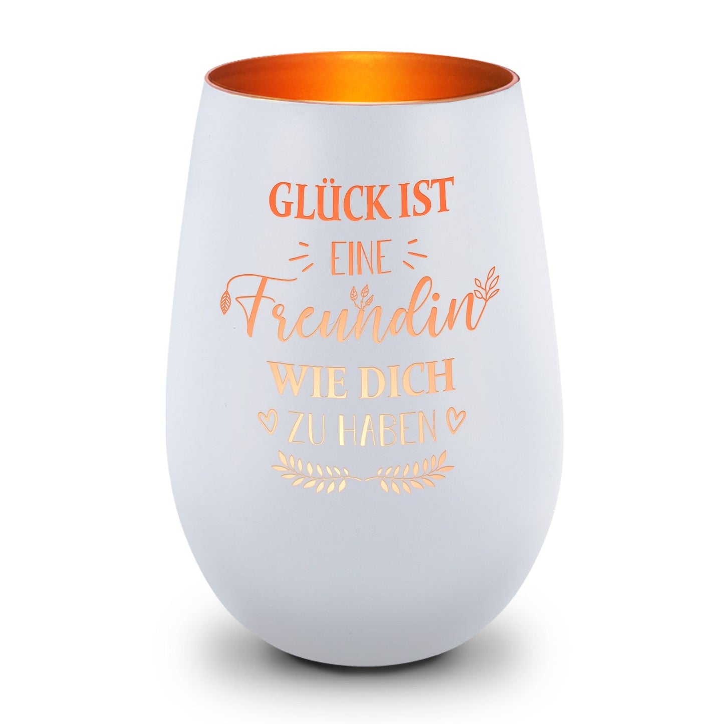 Deko Windlicht aus Glas mit Gravur - Glück ist eine Freundin wie Dich zu haben