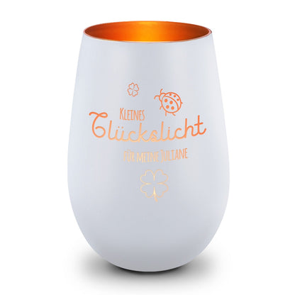 Deko Windlicht aus Glas mit Gravur - Kleines Glückslicht - Personalisiert mit Name