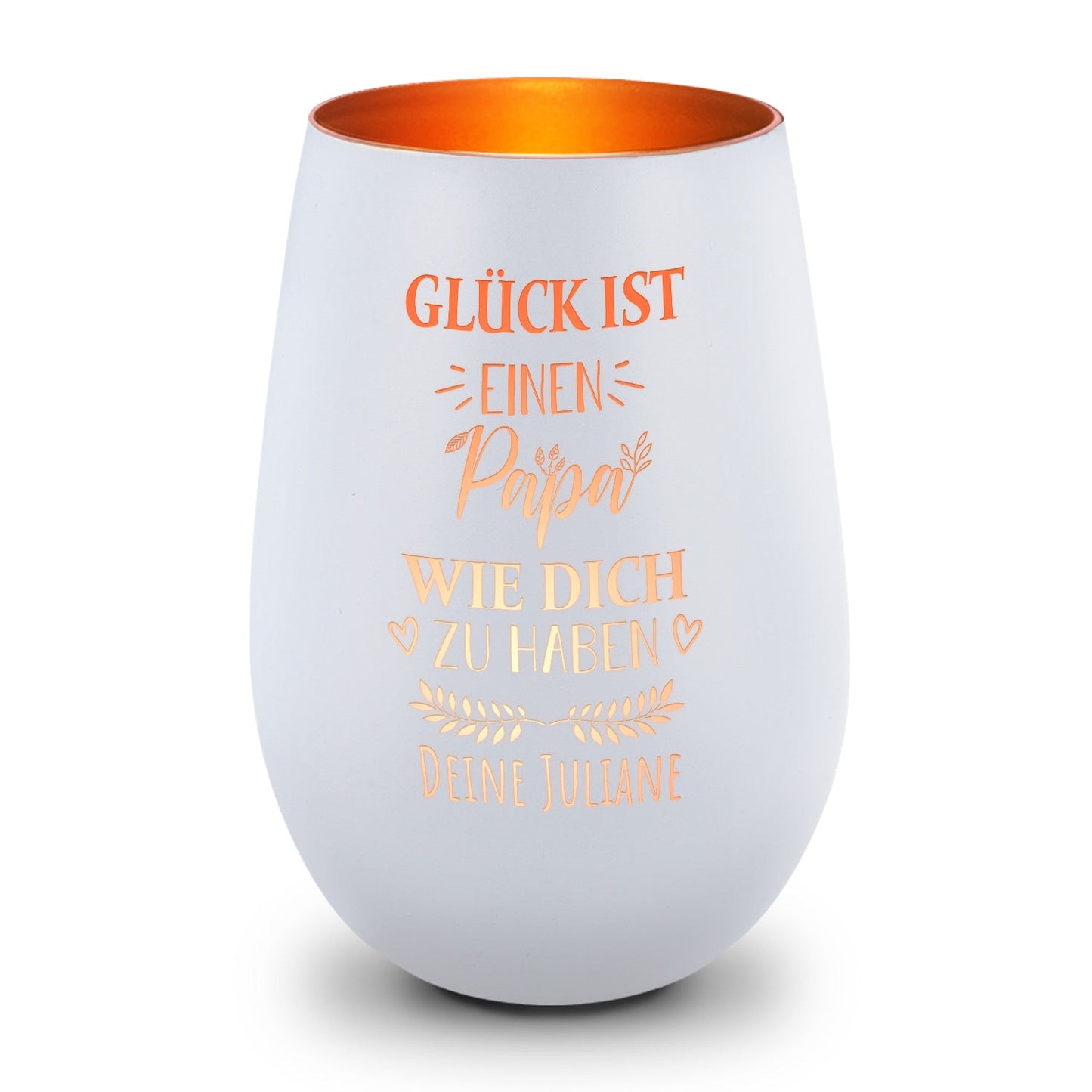 Deko Windlicht aus Glas mit Gravur - Glück ist einen Papa wie Dich zu haben - Personalisiert mit Nam