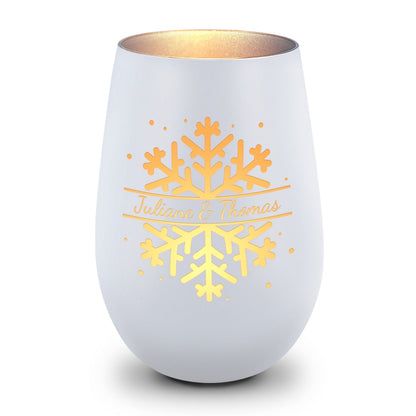Deko Windlicht aus Glas mit Gravur - Schneeflocke - Personalisiert mit Namen - Geschenk zu Weihnacht