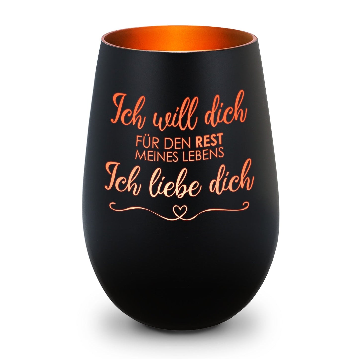 Deko Windlicht aus Glas mit Gravur - Ich will dich für den Rest meines Lebens