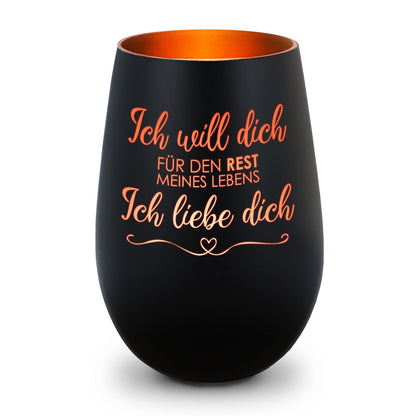 Deko Windlicht aus Glas mit Gravur - Ich will dich für den Rest meines Lebens