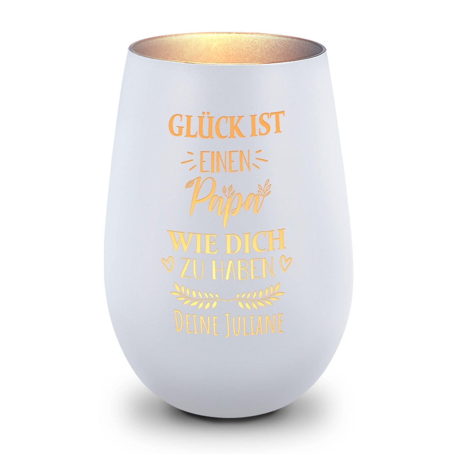 Deko Windlicht aus Glas mit Gravur - Glück ist einen Papa wie Dich zu haben - Personalisiert mit Nam