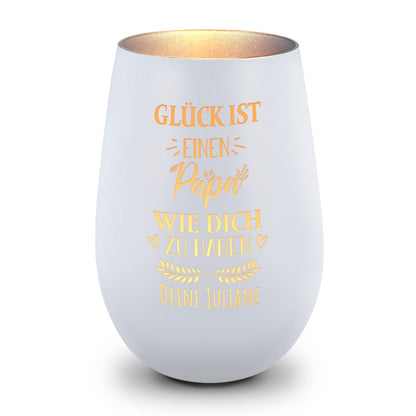 Deko Windlicht aus Glas mit Gravur - Glück ist einen Papa wie Dich zu haben - Personalisiert mit Nam