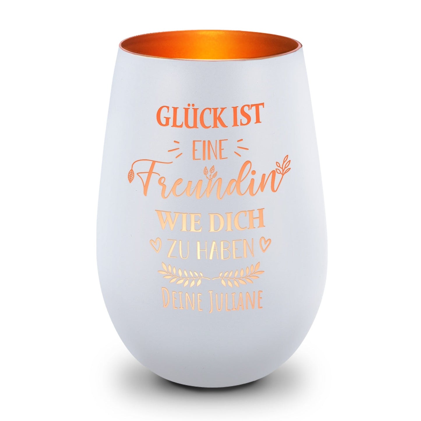 Deko Windlicht aus Glas mit Gravur - Glück ist eine Freundin wie Dich zu haben - Personalisiert mit