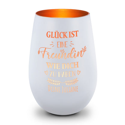 Deko Windlicht aus Glas mit Gravur - Glück ist eine Freundin wie Dich zu haben - Personalisiert mit