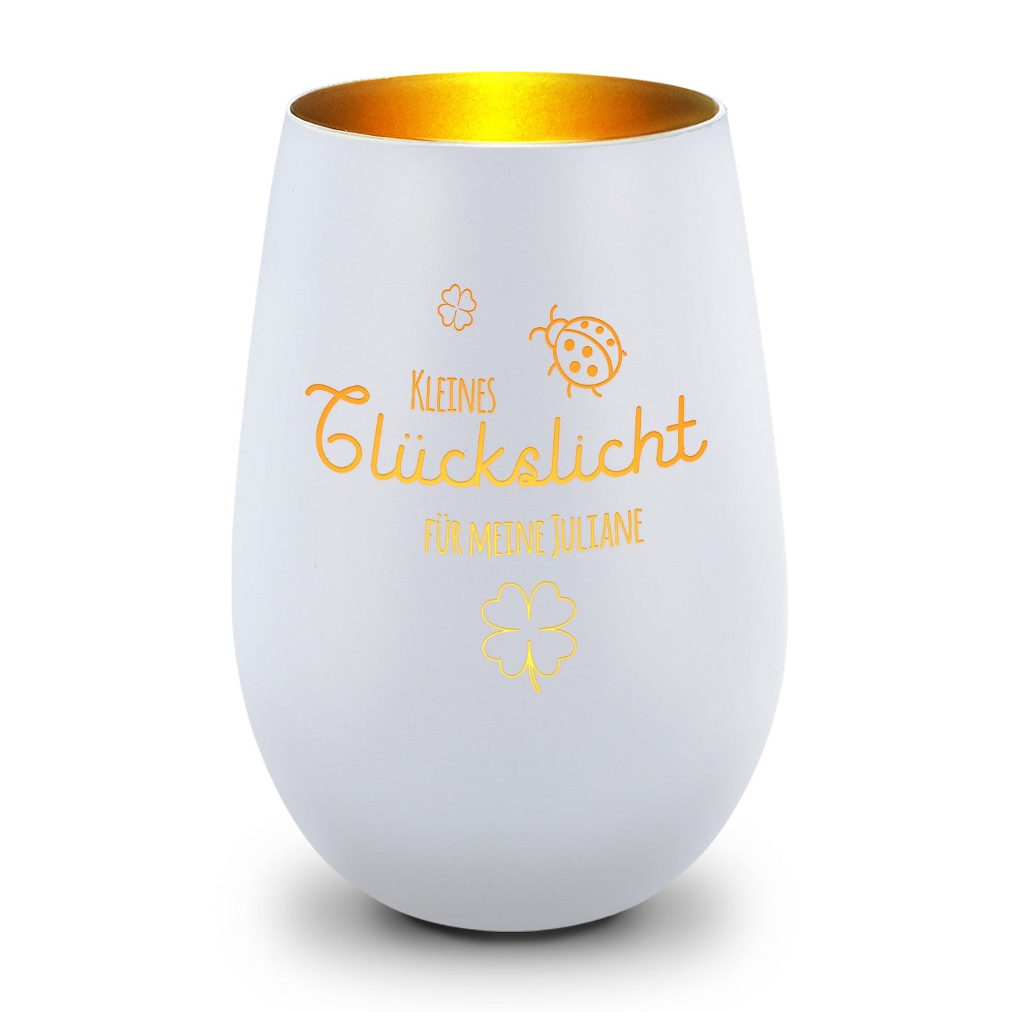 Deko Windlicht aus Glas mit Gravur - Kleines Glückslicht - Personalisiert mit Name