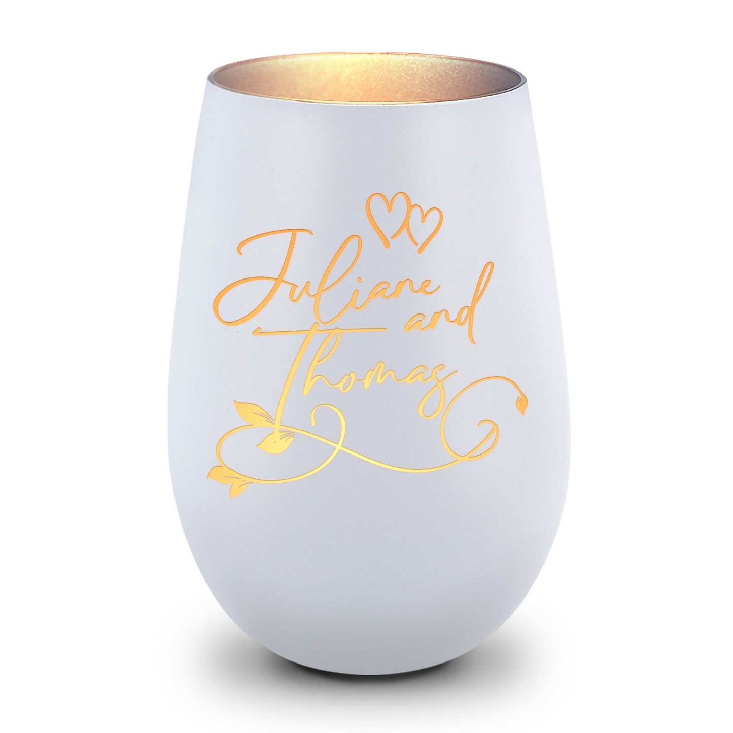 Deko Windlicht aus Glas mit Gravur - Floral Design - Personalisiert mit Namen - Geschenke für Frauen