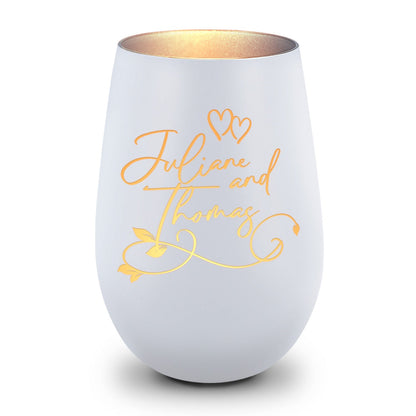 Deko Windlicht aus Glas mit Gravur - Floral Design - Personalisiert mit Namen - Geschenke für Frauen