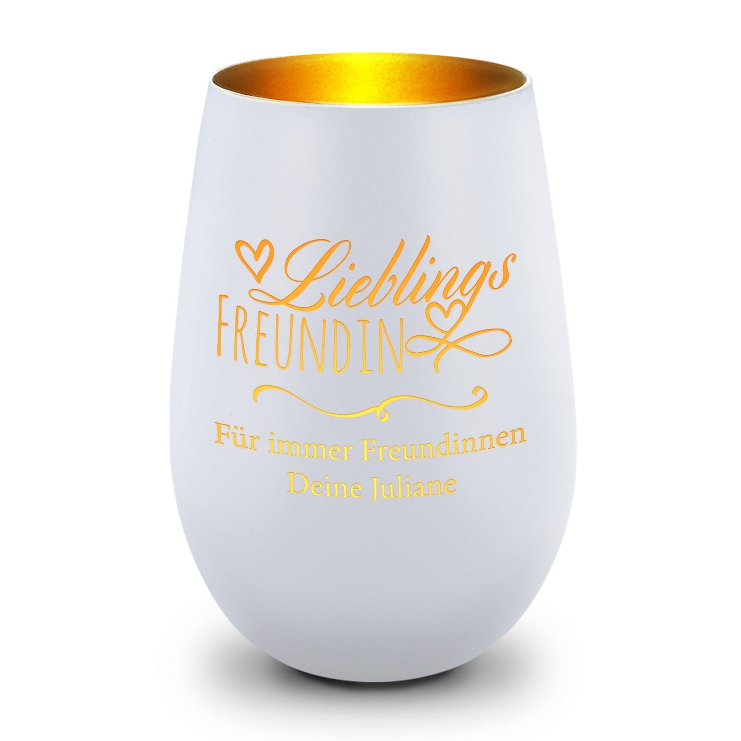Deko Windlicht aus Glas mit Gravur - Lieblings Freundin - Personalisiert mit Namen