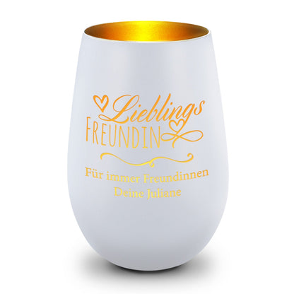 Deko Windlicht aus Glas mit Gravur - Lieblings Freundin - Personalisiert mit Namen