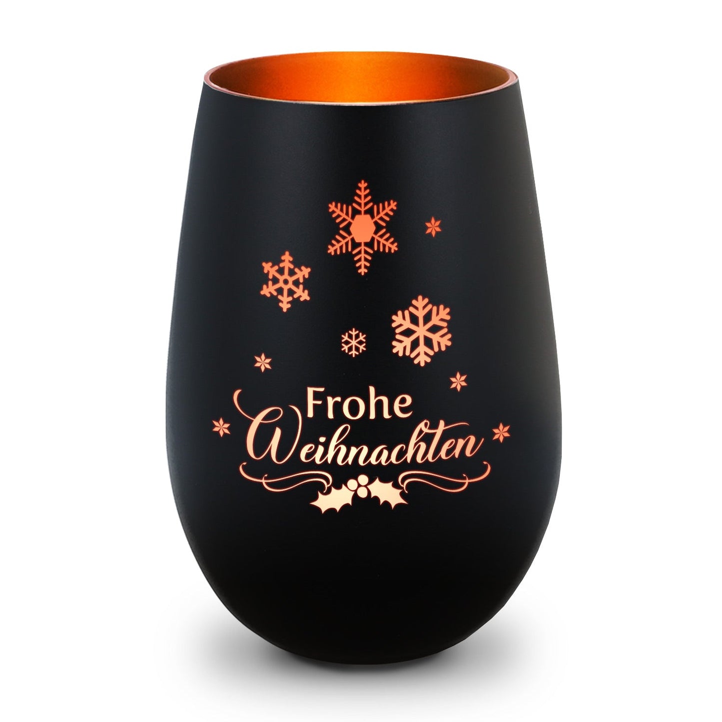 Deko Windlicht aus Glas mit Gravur - Frohe Weihnachten Schneeflocke