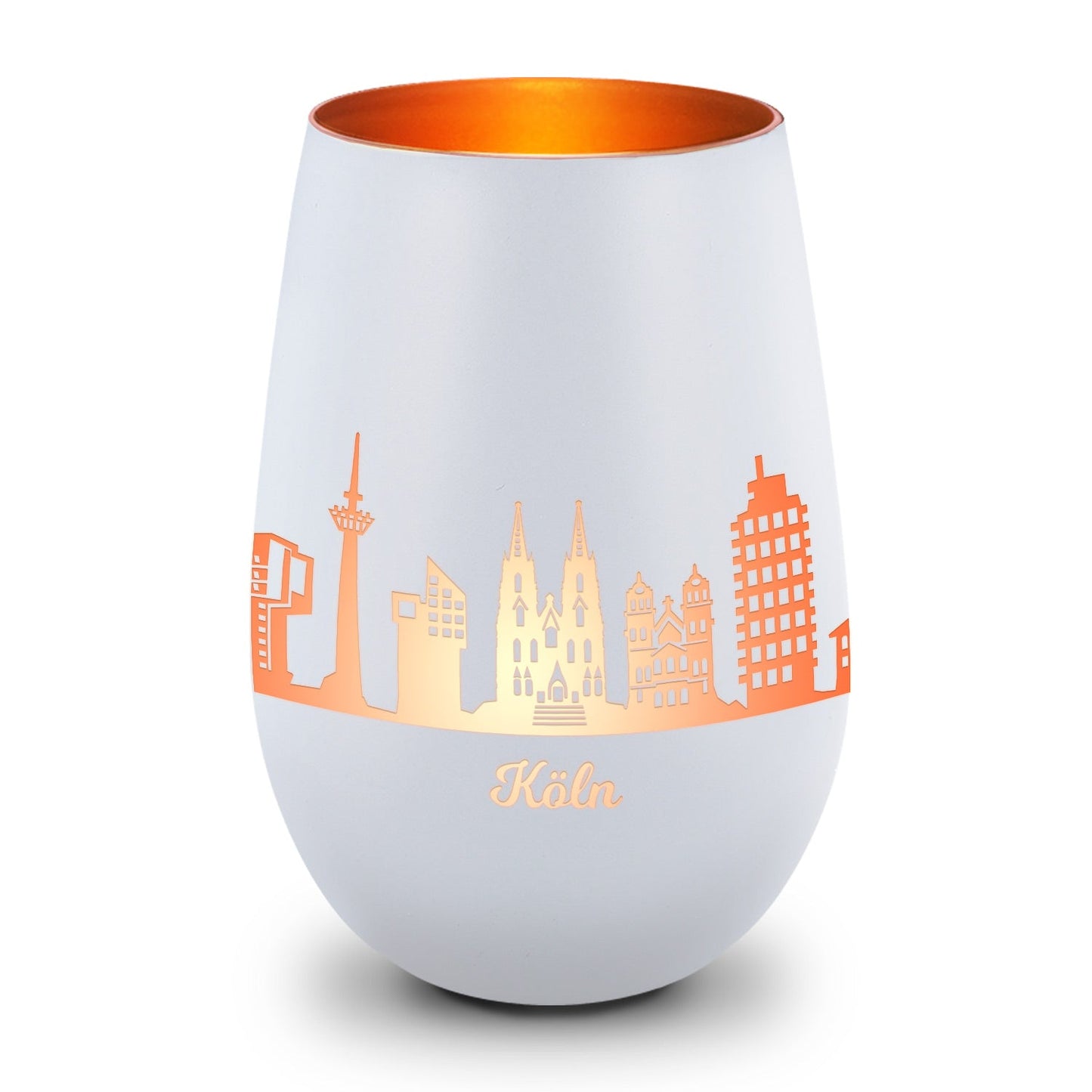 Deko Windlicht aus Glas mit Gravur - Skyline Köln