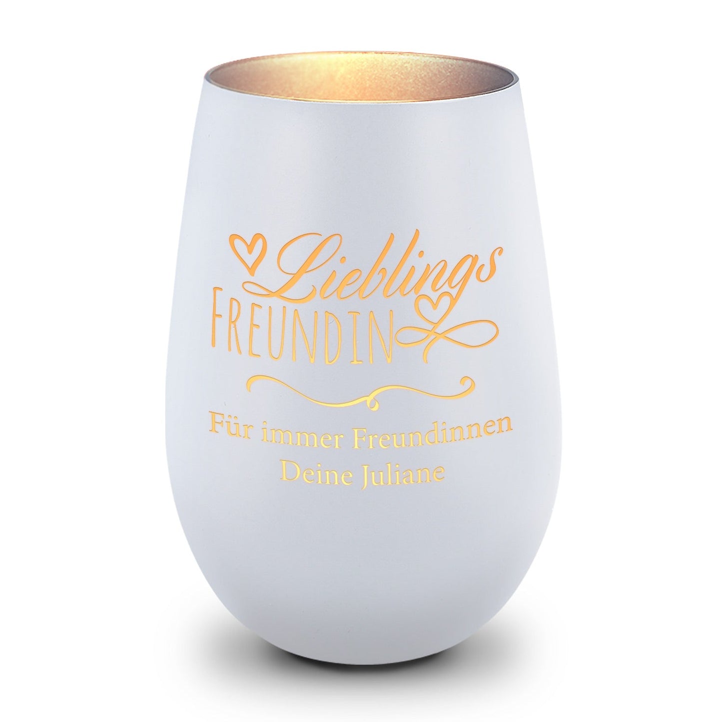 Deko Windlicht aus Glas mit Gravur - Lieblings Freundin - Personalisiert mit Namen