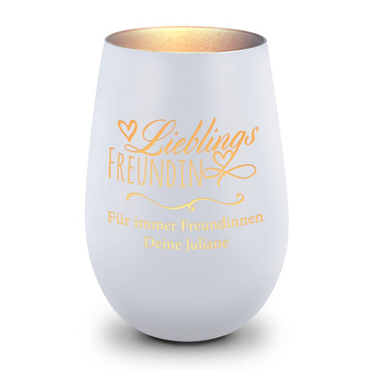Deko Windlicht aus Glas mit Gravur - Lieblings Freundin - Personalisiert mit Namen