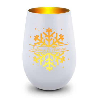 Deko Windlicht aus Glas mit Gravur - Schneeflocke - Personalisiert mit Namen - Geschenk zu Weihnacht