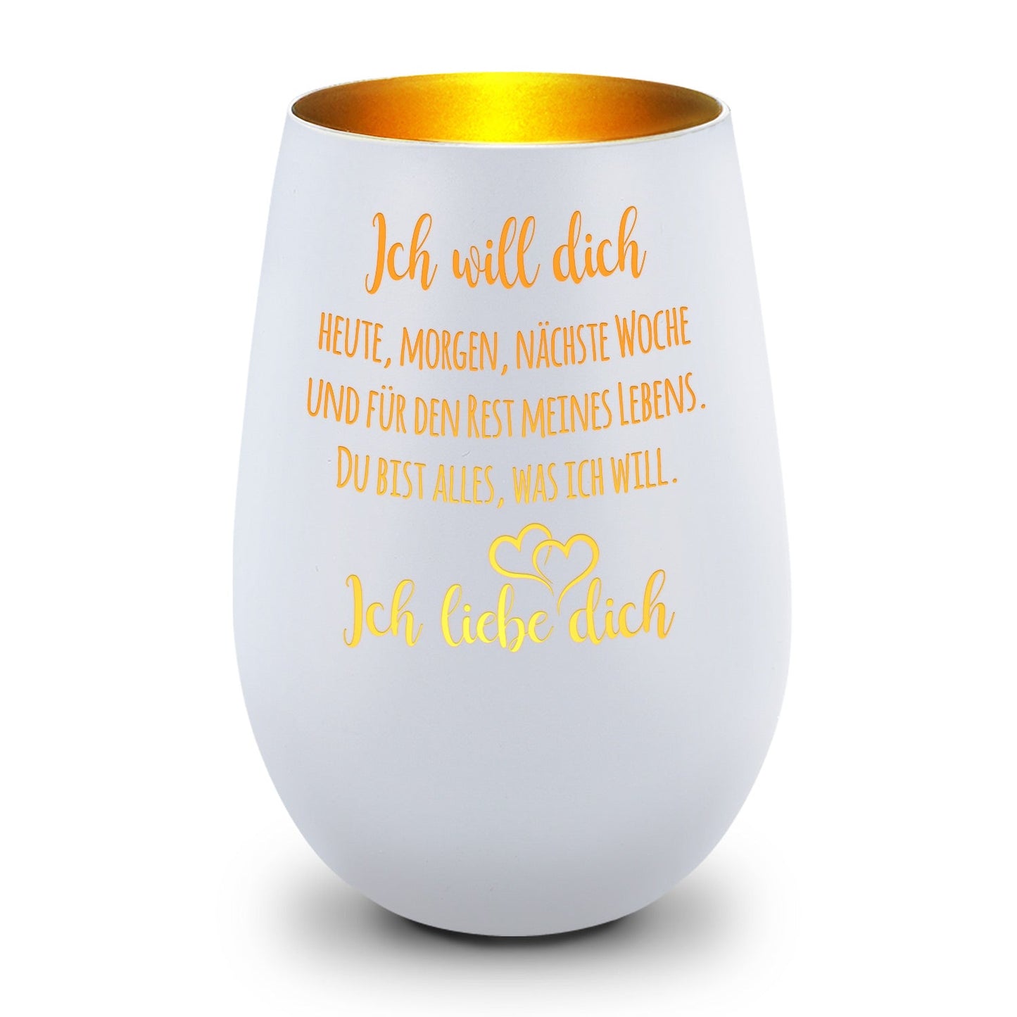 Deko Windlicht aus Glas mit Gravur - Ich will dich heute, morgen