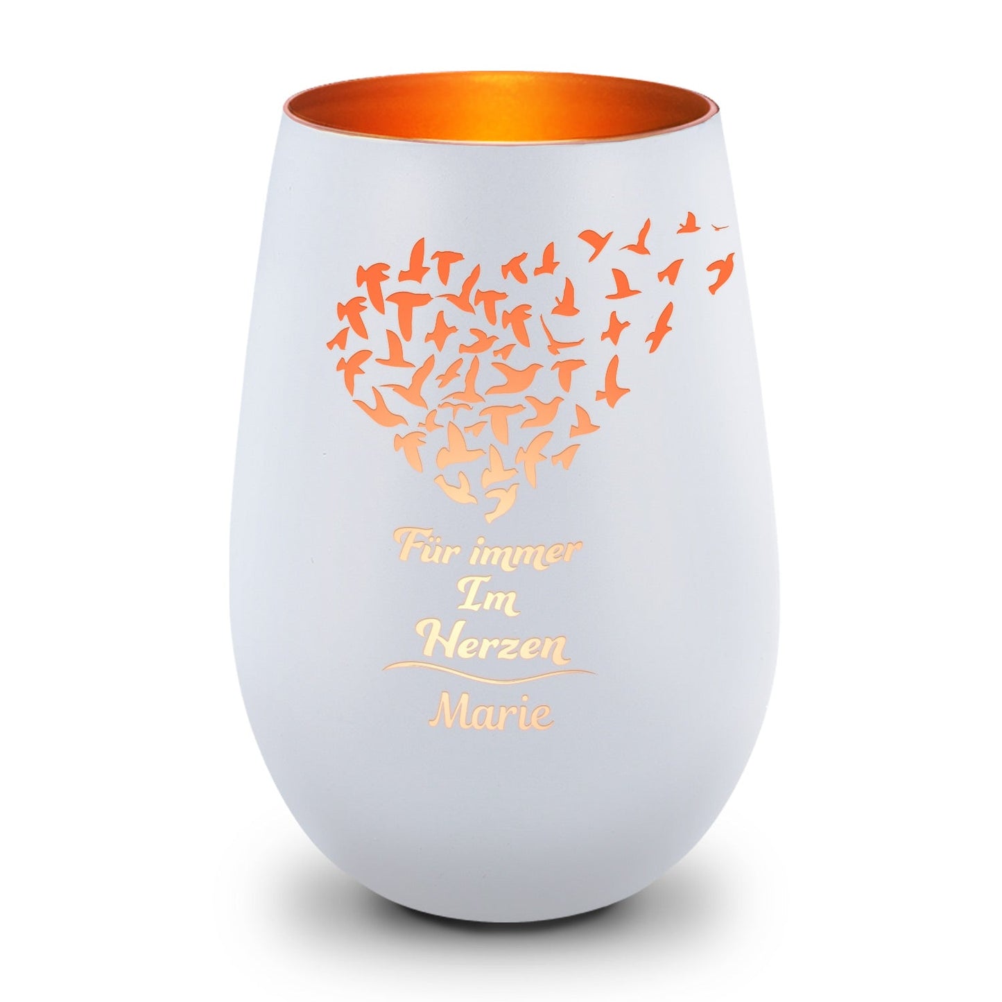 Deko Windlicht aus Glas mit Gravur - Für Immer im Herzen - Personalisiert mit Namen - Trauerlicht