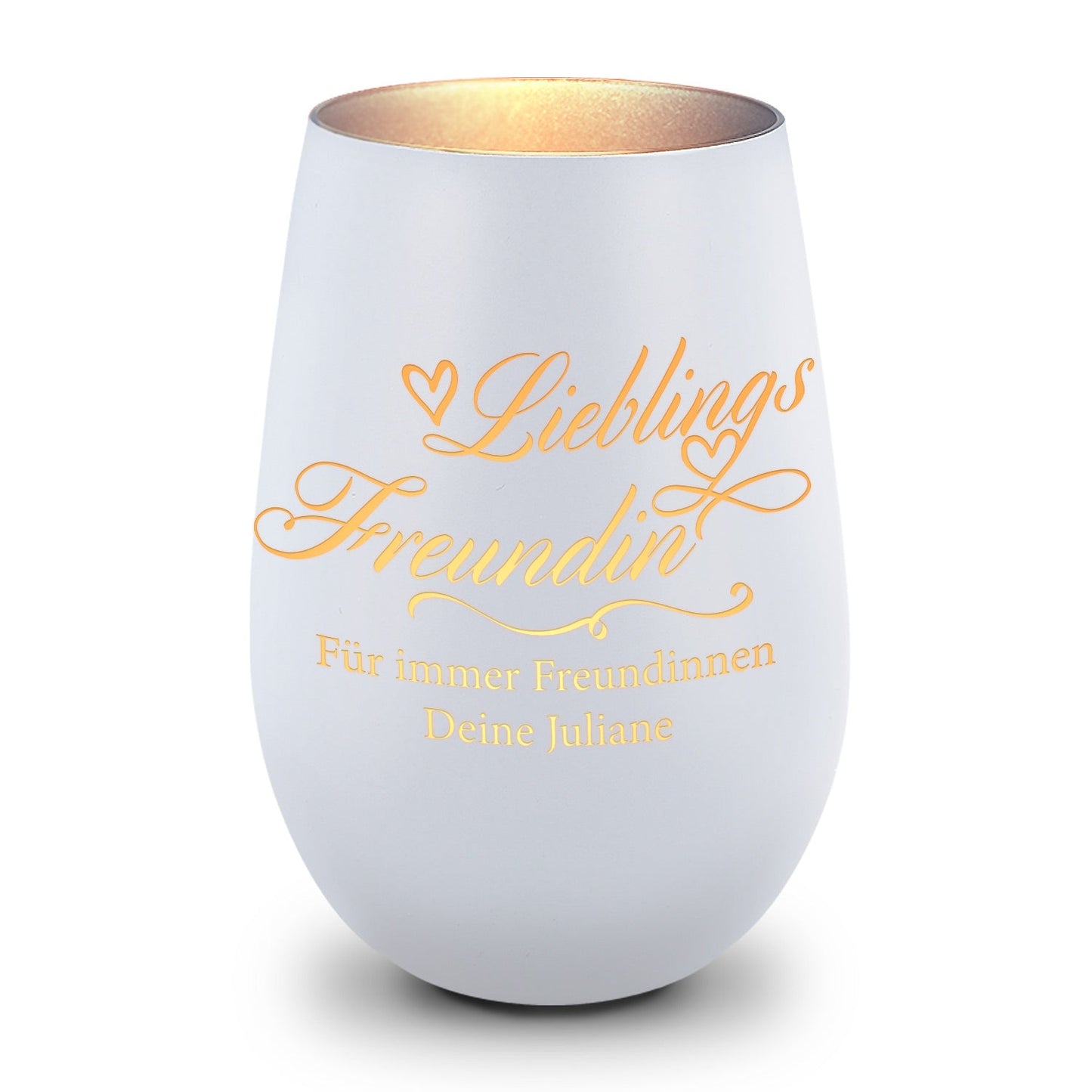 Deko Windlicht aus Glas mit Gravur - Lieblings Freundin v2 - Personalisiert mit Namen