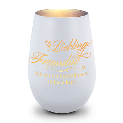 Deko Windlicht aus Glas mit Gravur - Lieblings Freundin v2 - Personalisiert mit Namen