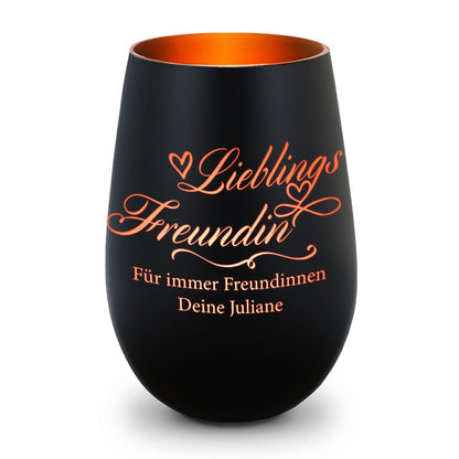 Deko Windlicht aus Glas mit Gravur - Lieblings Freundin v2 - Personalisiert mit Namen