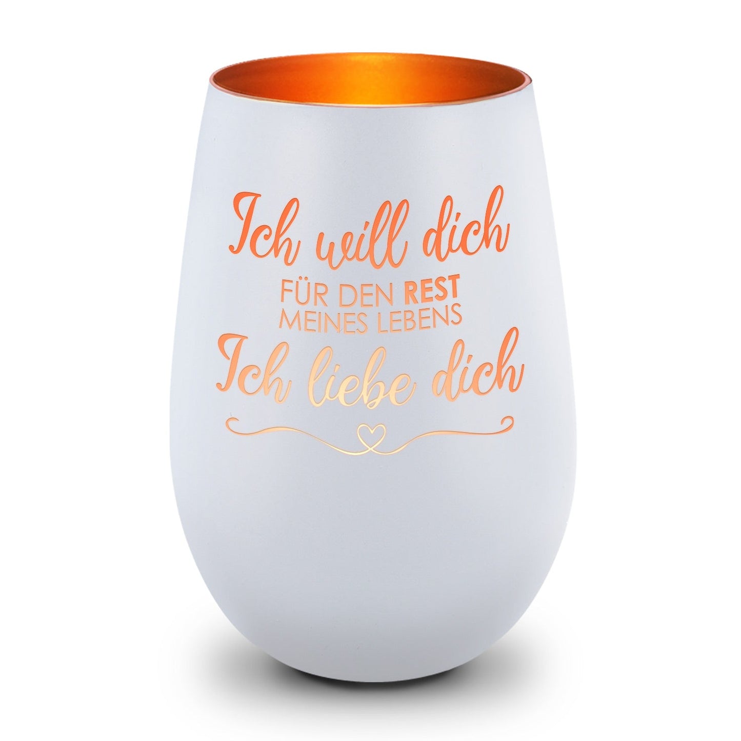 Deko Windlicht aus Glas mit Gravur - Ich will dich für den Rest meines Lebens
