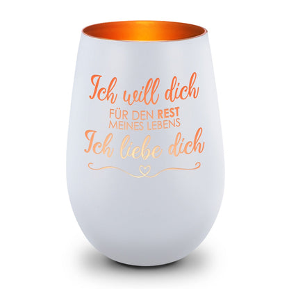 Deko Windlicht aus Glas mit Gravur - Ich will dich für den Rest meines Lebens