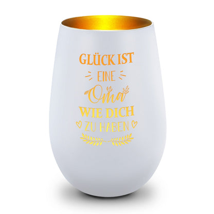 Deko Windlicht aus Glas mit Gravur - Glück ist eine Oma wie Dich zu haben - Ideal für Teelicht