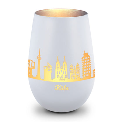 Deko Windlicht aus Glas mit Gravur - Skyline Köln