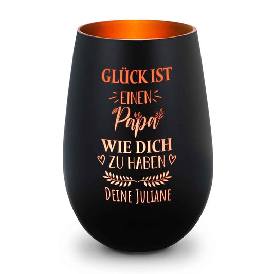 Deko Windlicht aus Glas mit Gravur - Glück ist einen Papa wie Dich zu haben - Personalisiert mit Nam