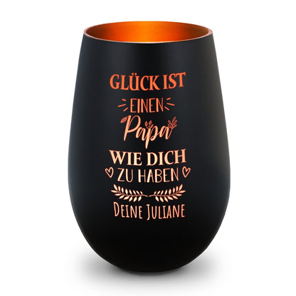 Deko Windlicht aus Glas mit Gravur - Glück ist einen Papa wie Dich zu haben - Personalisiert mit Nam