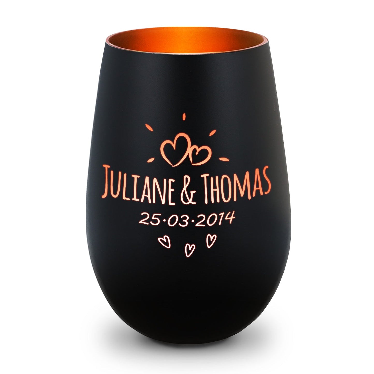 Deko Windlicht aus Glas mit Gravur - Sunshine - Personalisiert mit Namen & Datum