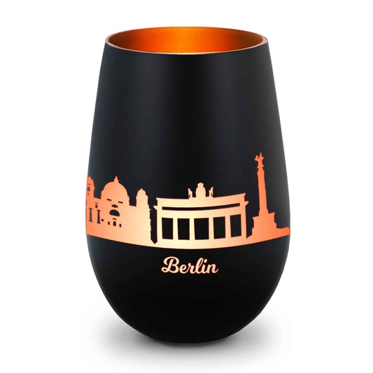 Deko Windlicht aus Glas mit Gravur - Skyline Berlin