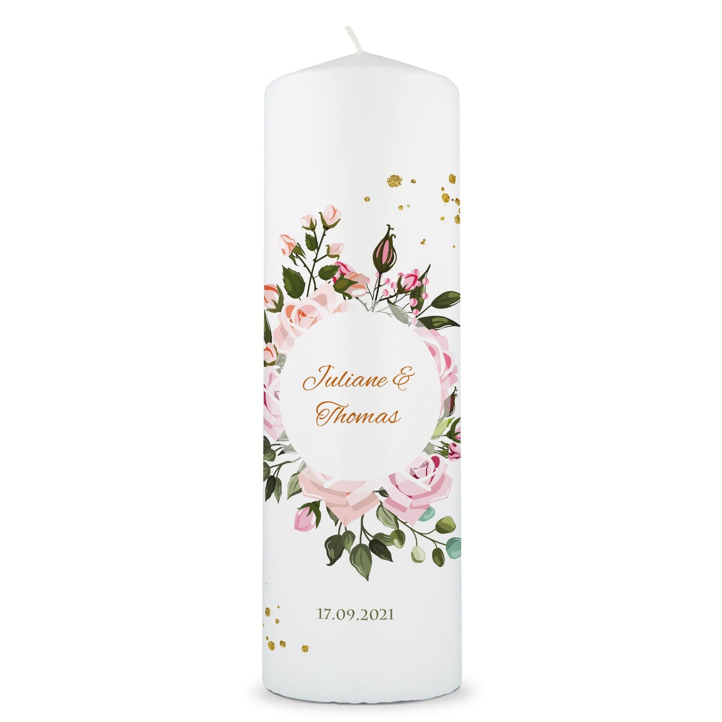 Große Kerze "Summer & Flower" - Hochzeitskerze mit Namen, Datum & Wunschtext