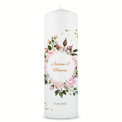 Große Kerze "Summer & Flower" - Hochzeitskerze mit Namen, Datum & Wunschtext