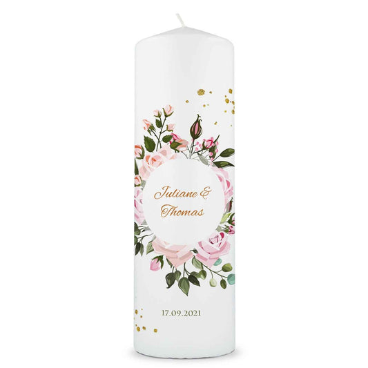 Große Kerze "Summer & Flower" - Hochzeitskerze mit Namen, Datum & Wunschtext