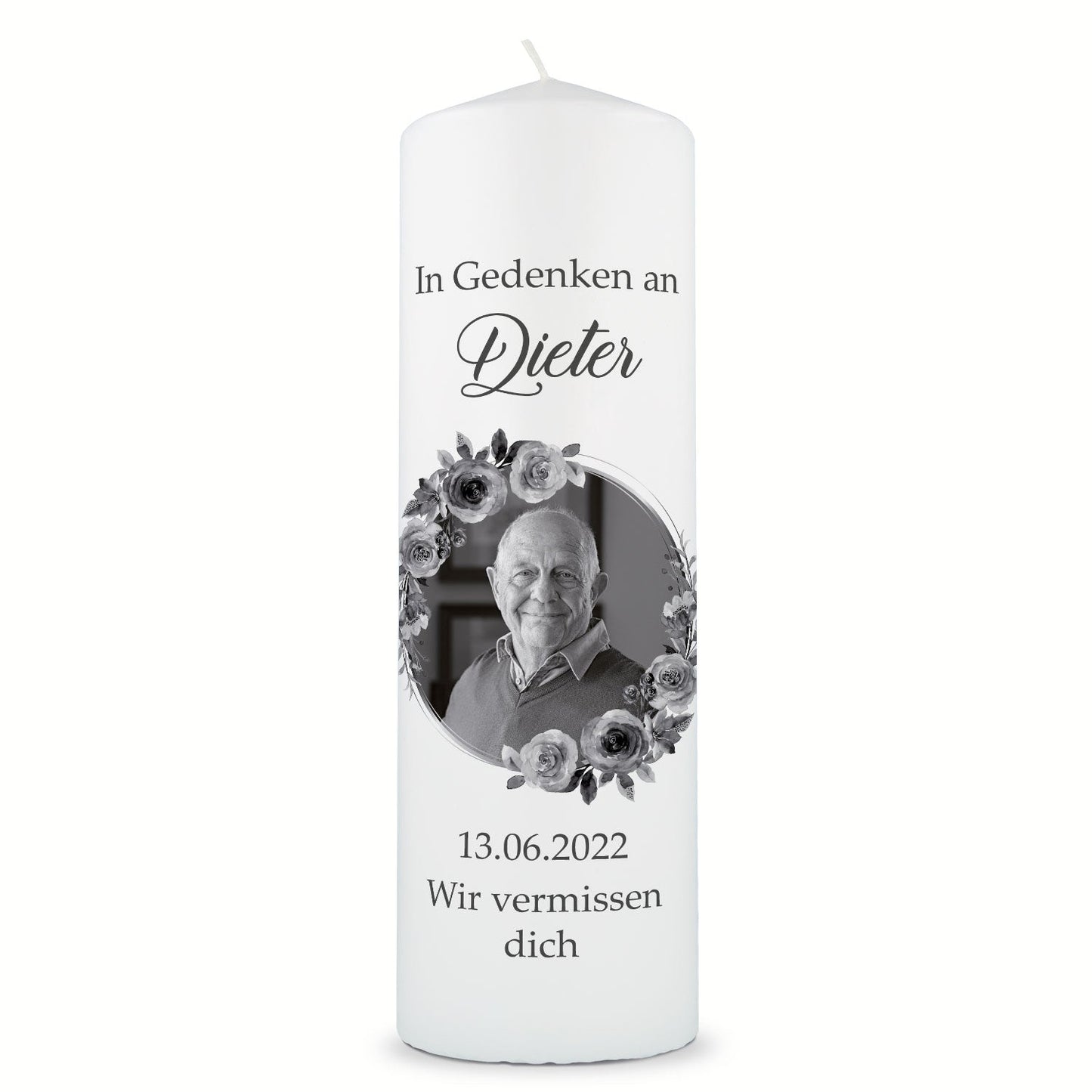 Große Kerze "In Gedenken" - Trauerkerze mit Foto, Namen & Datum