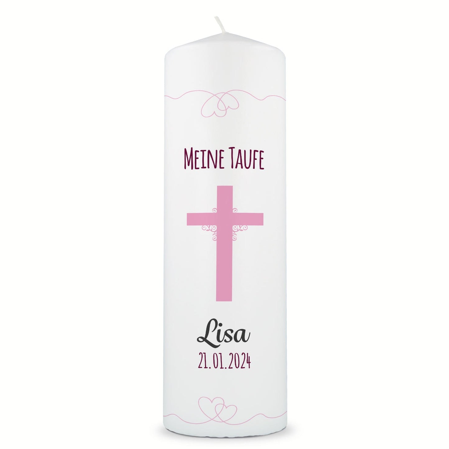 Große Kerze "Kreuz" - Taufkerze mit Namen, Datum & Taufspruch
