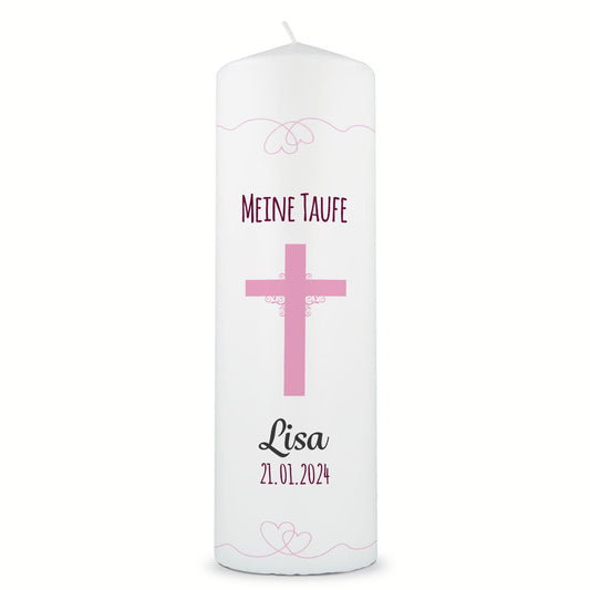 Große Kerze "Kreuz" - Taufkerze mit Namen, Datum & Taufspruch