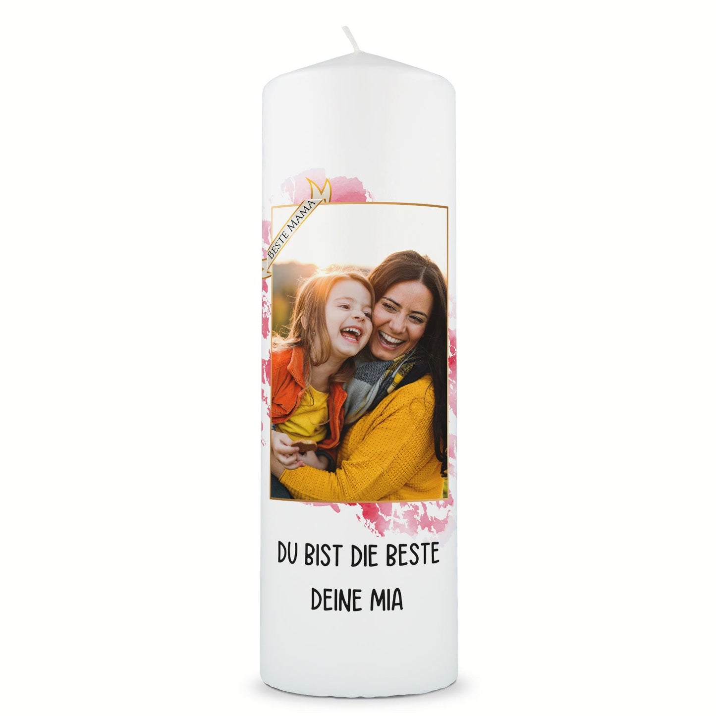 Bedruckte große Kerze mit Foto - Beste Mama zum Muttertag