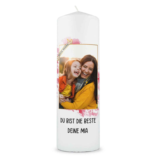 Bedruckte große Kerze mit Foto - Beste Mama zum Muttertag