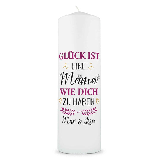 Große Kerze "Glück ist eine Mama" mit Namen - Geschenk für Mama zum Muttertag