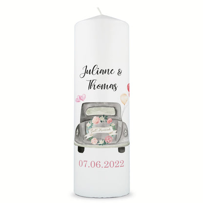 Große Kerze "Just Married" - Hochzeitskerze mit Namen, Datum & Wunschtext