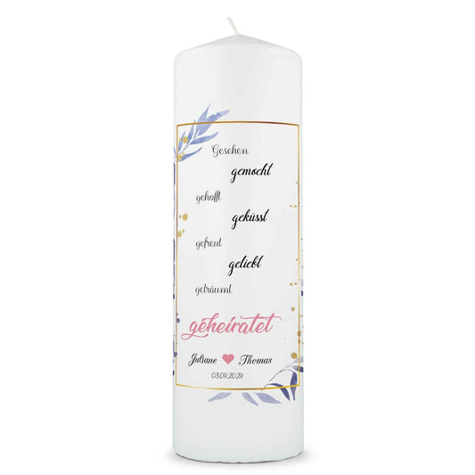 Große Kerze "Gesehen gemocht gehofft" Hochzeitskerze mit Namen, Datum und Wunschtext