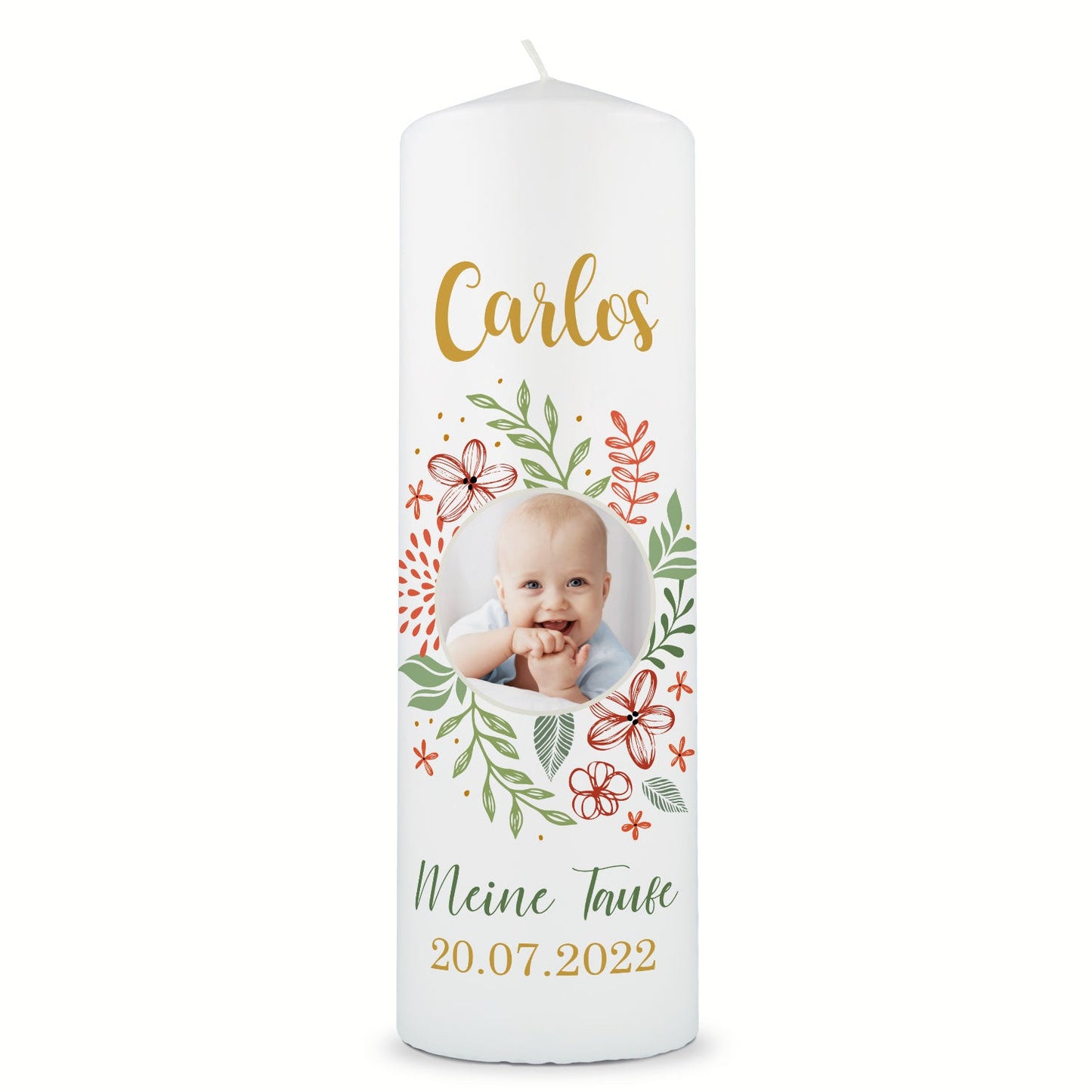 Große Kerze "Babyfoto" - Taufkerze mit Namen, Foto & Datum