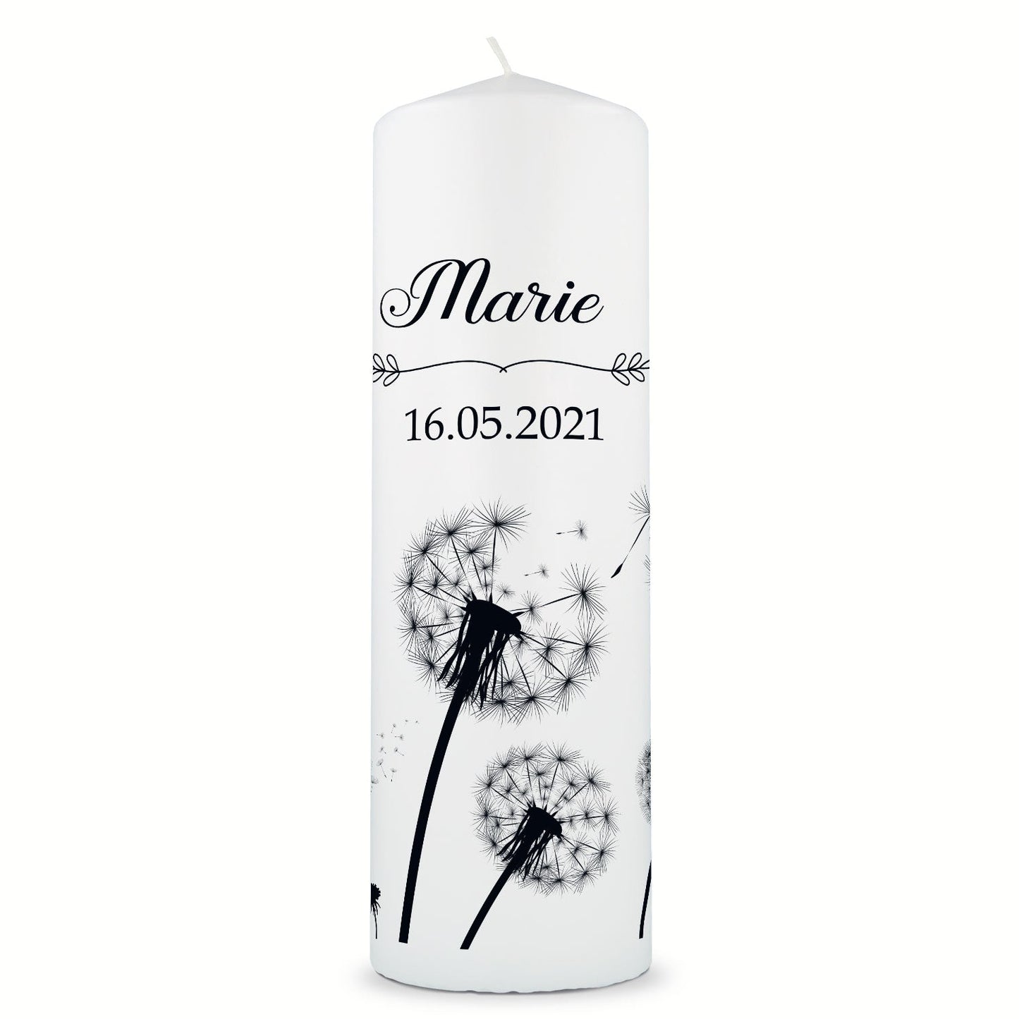 Große Kerze "Pusteblume" - Trauerkerze mit Namen & Datum