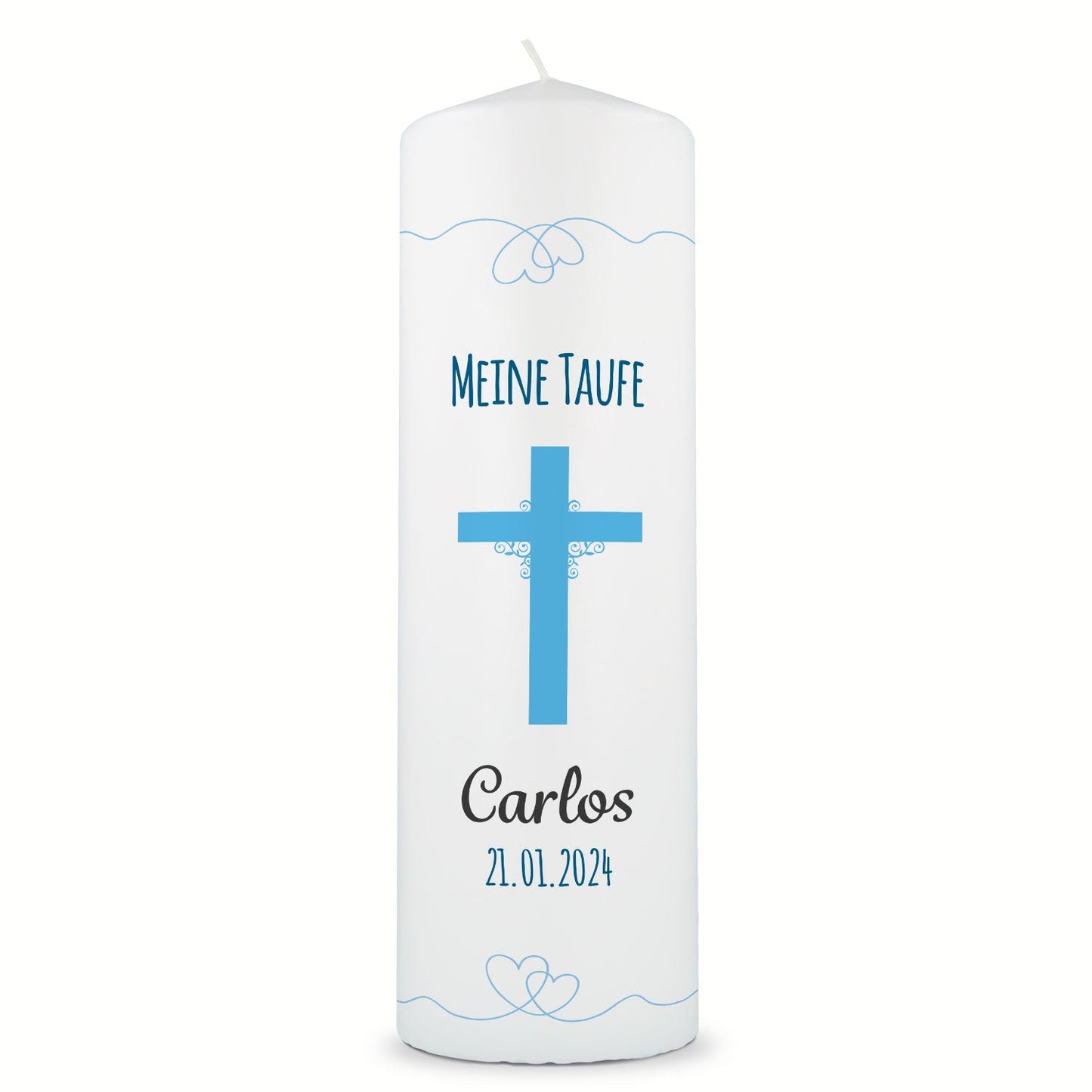 Große Kerze "Kreuz" - Taufkerze mit Namen, Datum & Taufspruch